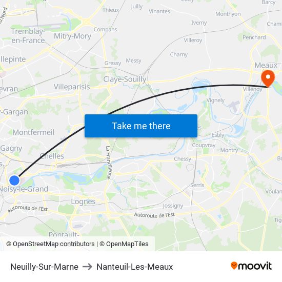 Neuilly-Sur-Marne to Nanteuil-Les-Meaux map