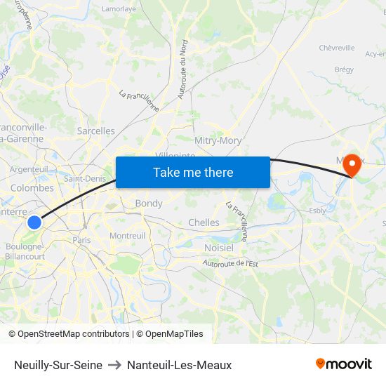 Neuilly-Sur-Seine to Nanteuil-Les-Meaux map