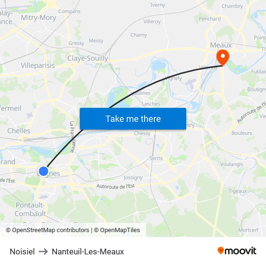 Noisiel to Nanteuil-Les-Meaux map
