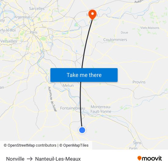 Nonville to Nanteuil-Les-Meaux map