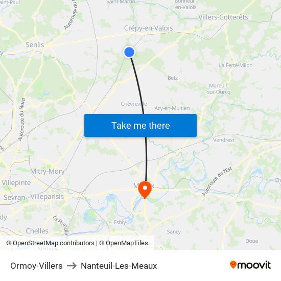Ormoy-Villers to Nanteuil-Les-Meaux map