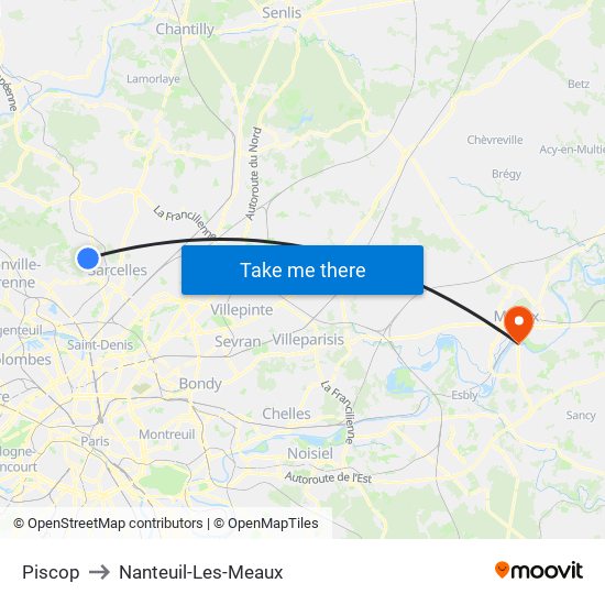 Piscop to Nanteuil-Les-Meaux map