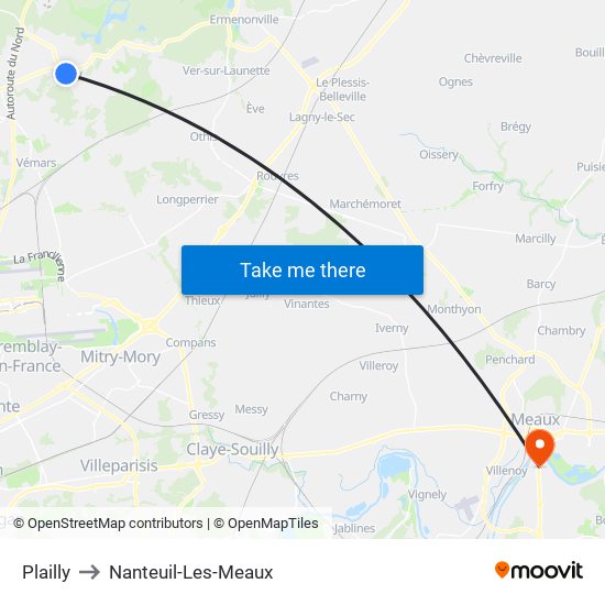 Plailly to Nanteuil-Les-Meaux map