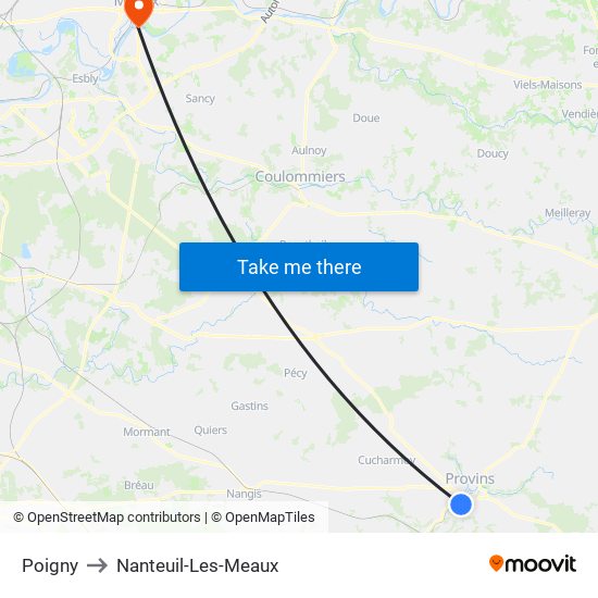 Poigny to Nanteuil-Les-Meaux map