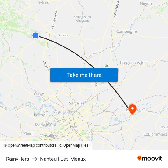 Rainvillers to Nanteuil-Les-Meaux map