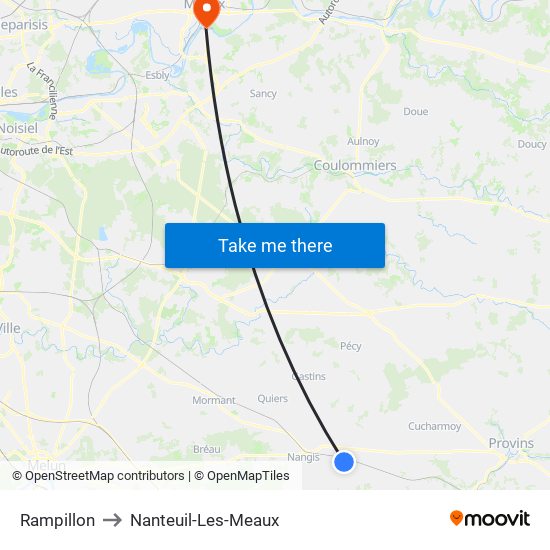 Rampillon to Nanteuil-Les-Meaux map