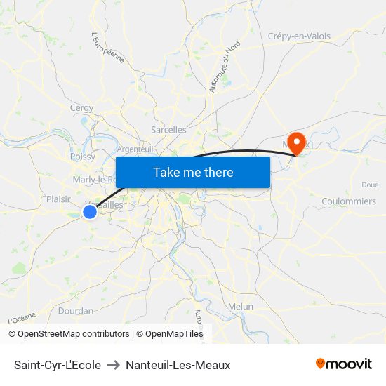 Saint-Cyr-L'Ecole to Nanteuil-Les-Meaux map