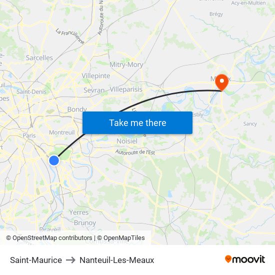 Saint-Maurice to Nanteuil-Les-Meaux map