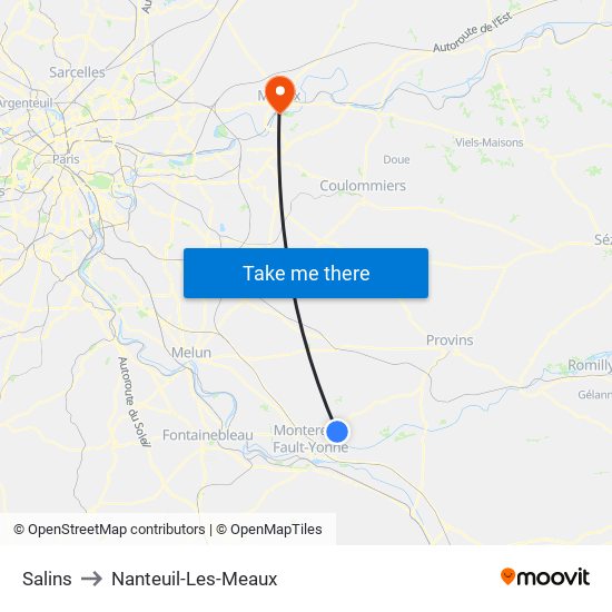 Salins to Nanteuil-Les-Meaux map