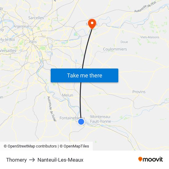 Thomery to Nanteuil-Les-Meaux map