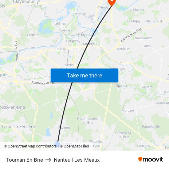 Tournan-En-Brie to Nanteuil-Les-Meaux map