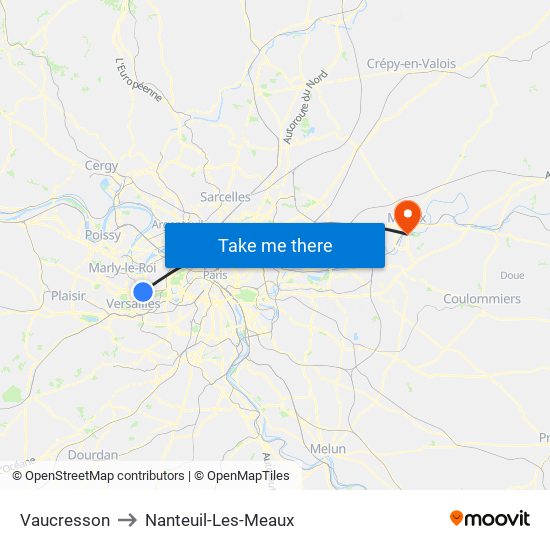 Vaucresson to Nanteuil-Les-Meaux map