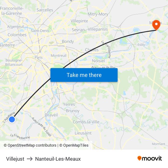 Villejust to Nanteuil-Les-Meaux map