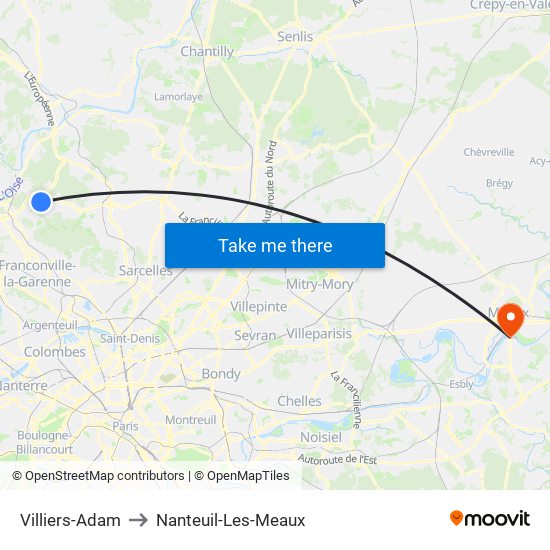 Villiers-Adam to Nanteuil-Les-Meaux map