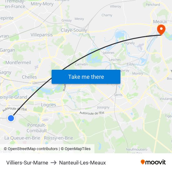 Villiers-Sur-Marne to Nanteuil-Les-Meaux map