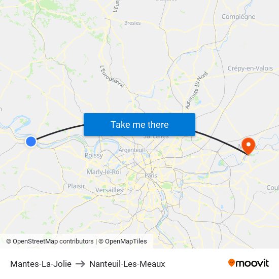 Mantes-La-Jolie to Nanteuil-Les-Meaux map