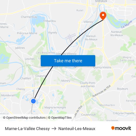 Marne-La-Vallée Chessy to Nanteuil-Les-Meaux map