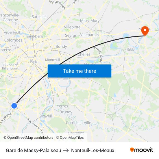 Gare de Massy-Palaiseau to Nanteuil-Les-Meaux map