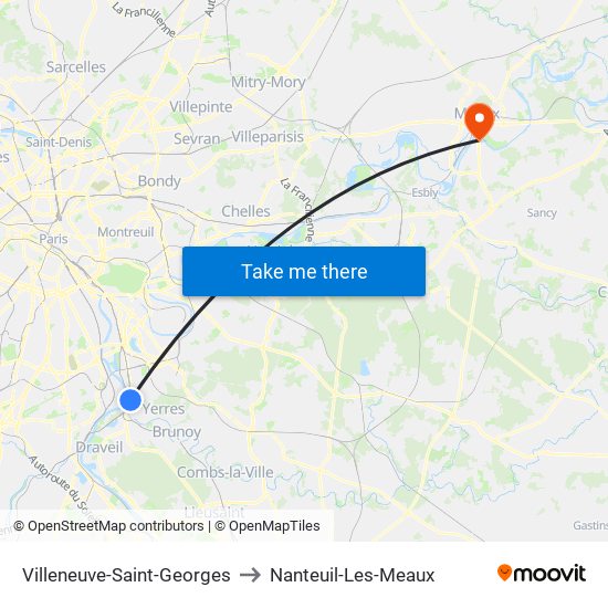 Villeneuve-Saint-Georges to Nanteuil-Les-Meaux map