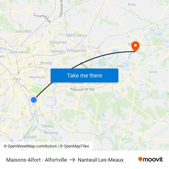 Maisons-Alfort - Alfortville to Nanteuil-Les-Meaux map