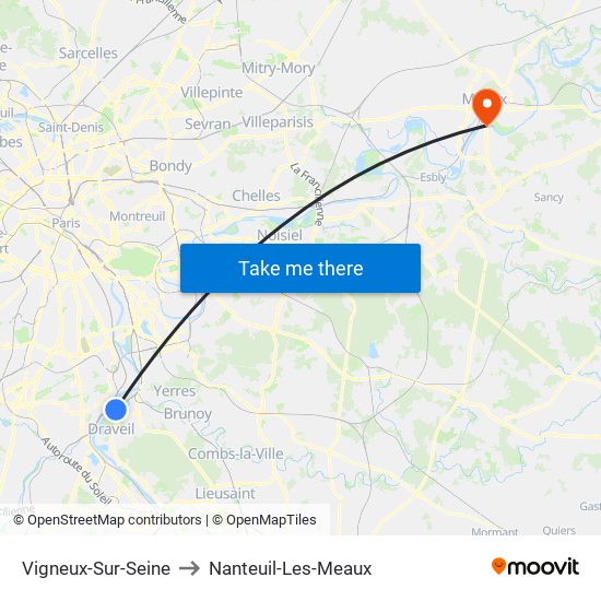 Vigneux-Sur-Seine to Nanteuil-Les-Meaux map