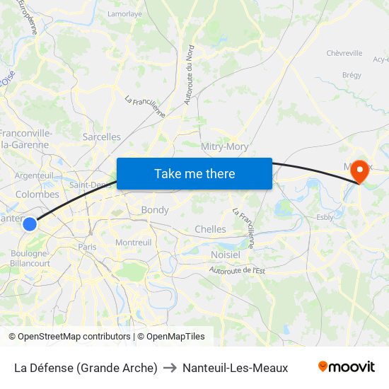 La Défense (Grande Arche) to Nanteuil-Les-Meaux map