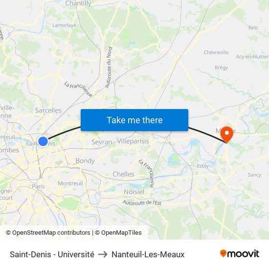 Saint-Denis - Université to Nanteuil-Les-Meaux map