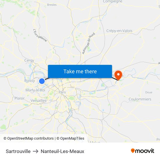 Sartrouville to Nanteuil-Les-Meaux map