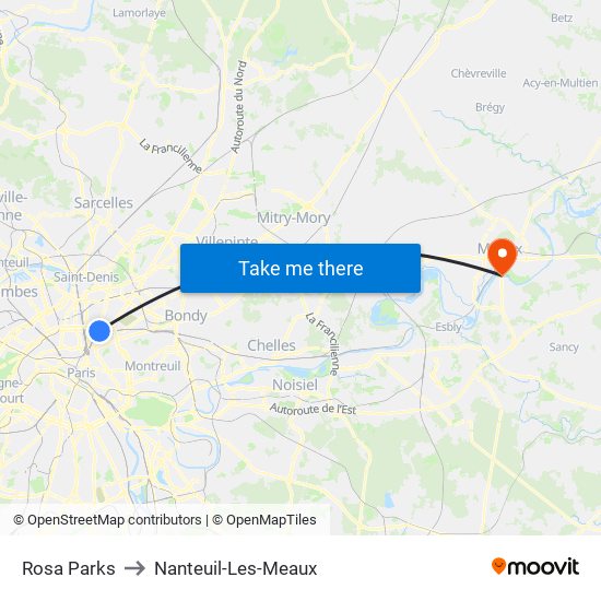 Rosa Parks to Nanteuil-Les-Meaux map