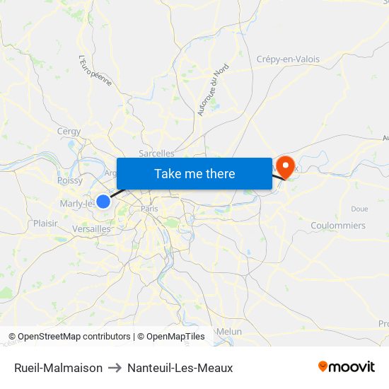 Rueil-Malmaison to Nanteuil-Les-Meaux map