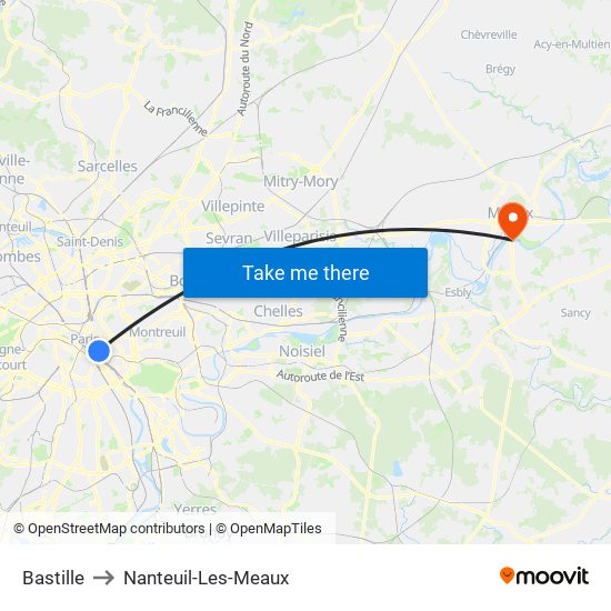 Bastille to Nanteuil-Les-Meaux map