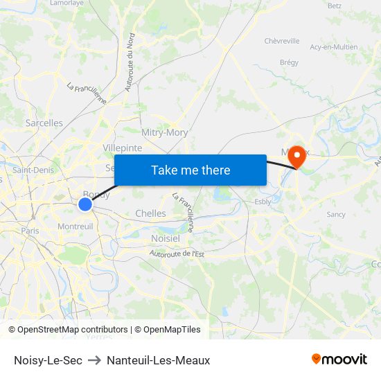Noisy-Le-Sec to Nanteuil-Les-Meaux map