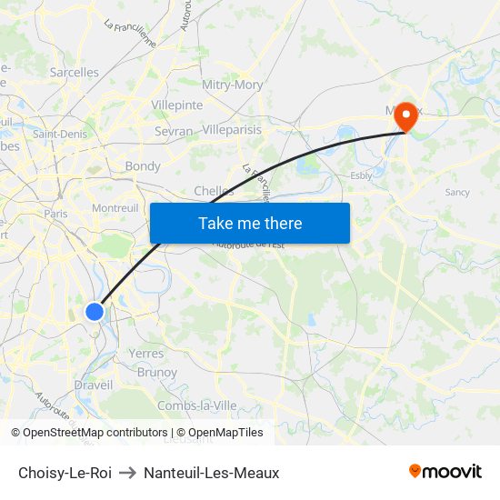 Choisy-Le-Roi to Nanteuil-Les-Meaux map