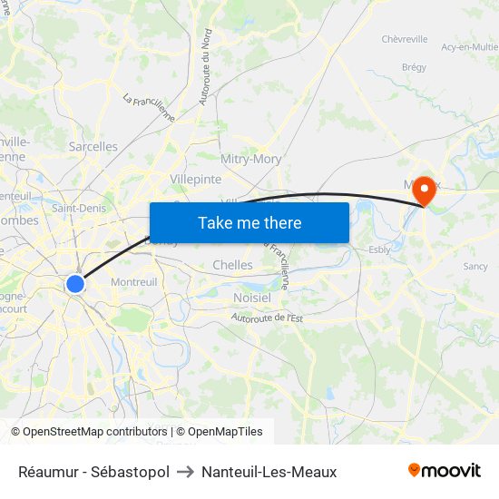 Réaumur - Sébastopol to Nanteuil-Les-Meaux map