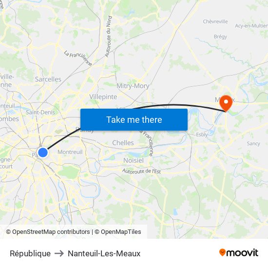 République to Nanteuil-Les-Meaux map