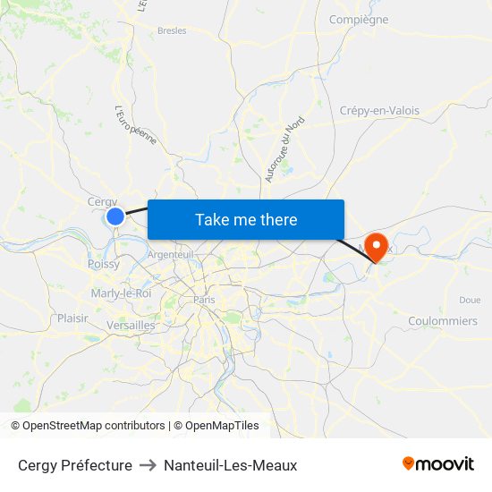 Cergy Préfecture to Nanteuil-Les-Meaux map