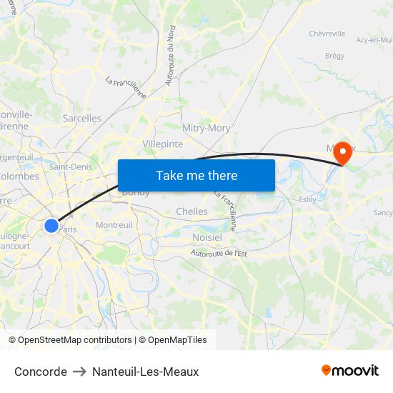Concorde to Nanteuil-Les-Meaux map