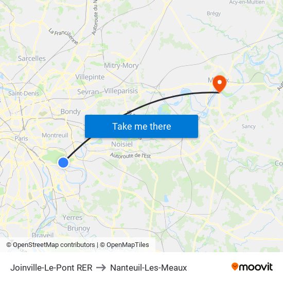 Joinville-Le-Pont RER to Nanteuil-Les-Meaux map