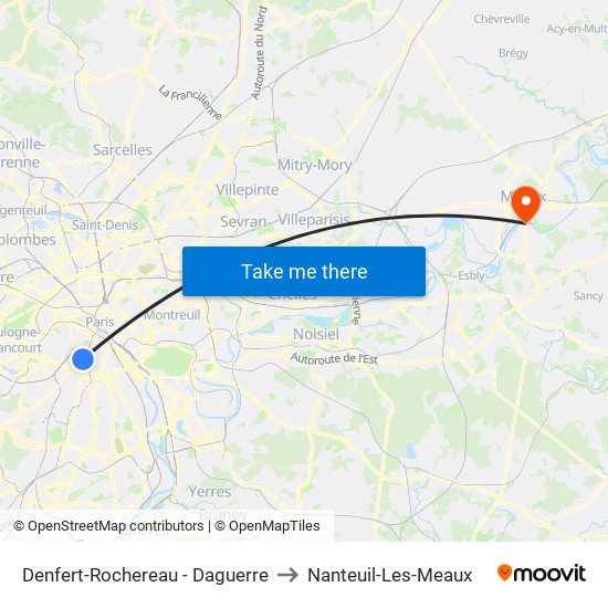 Denfert-Rochereau - Daguerre to Nanteuil-Les-Meaux map