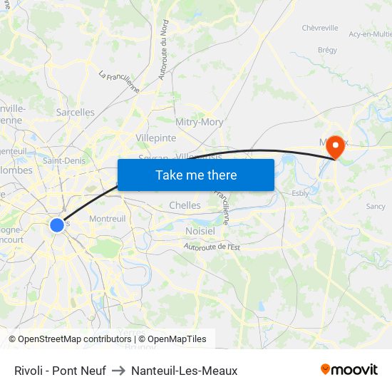 Rivoli - Pont Neuf to Nanteuil-Les-Meaux map