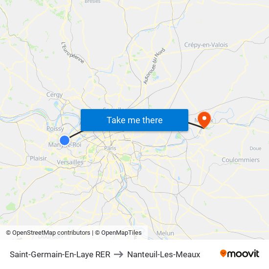 Saint-Germain-En-Laye RER to Nanteuil-Les-Meaux map