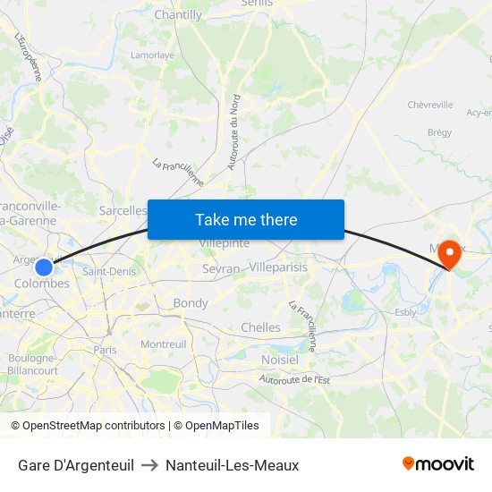 Gare D'Argenteuil to Nanteuil-Les-Meaux map