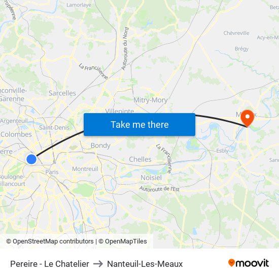 Pereire - Le Chatelier to Nanteuil-Les-Meaux map