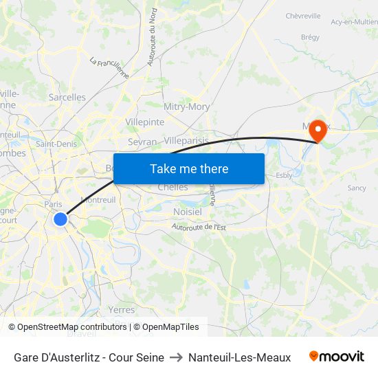 Gare D'Austerlitz - Cour Seine to Nanteuil-Les-Meaux map