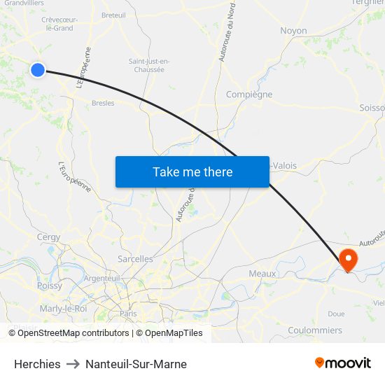 Herchies to Nanteuil-Sur-Marne map