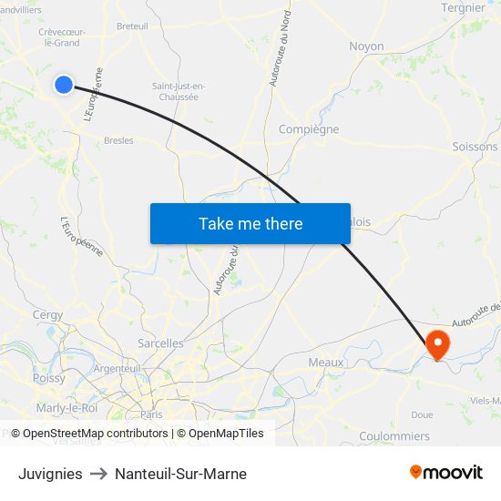 Juvignies to Nanteuil-Sur-Marne map