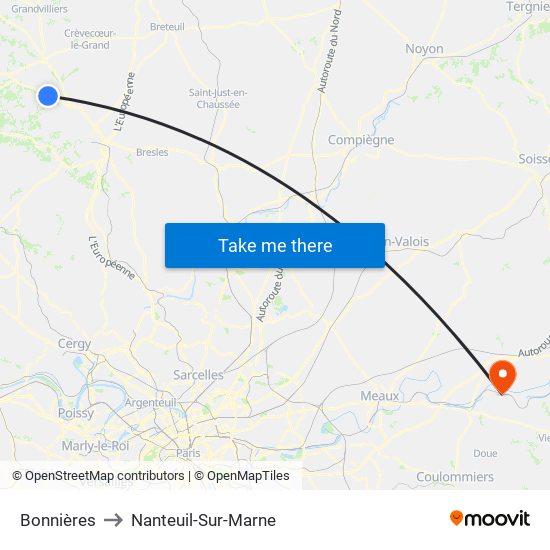 Bonnières to Nanteuil-Sur-Marne map