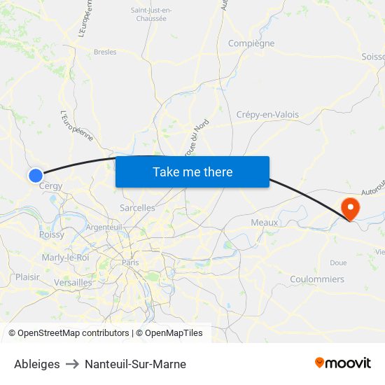 Ableiges to Nanteuil-Sur-Marne map