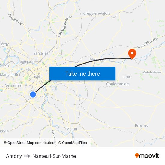 Antony to Nanteuil-Sur-Marne map