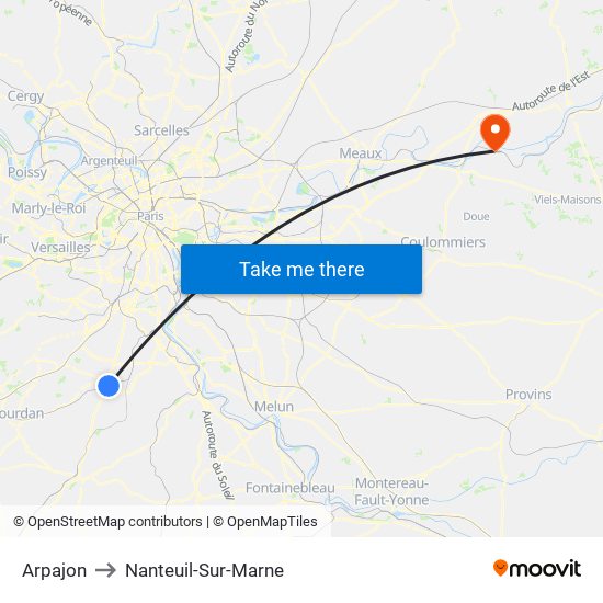 Arpajon to Nanteuil-Sur-Marne map